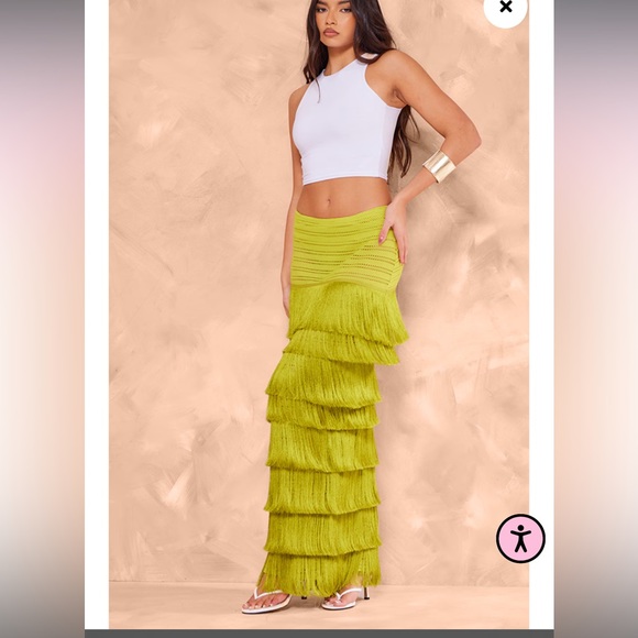Green Tassel Top And Satin Maxi Skirt Set
